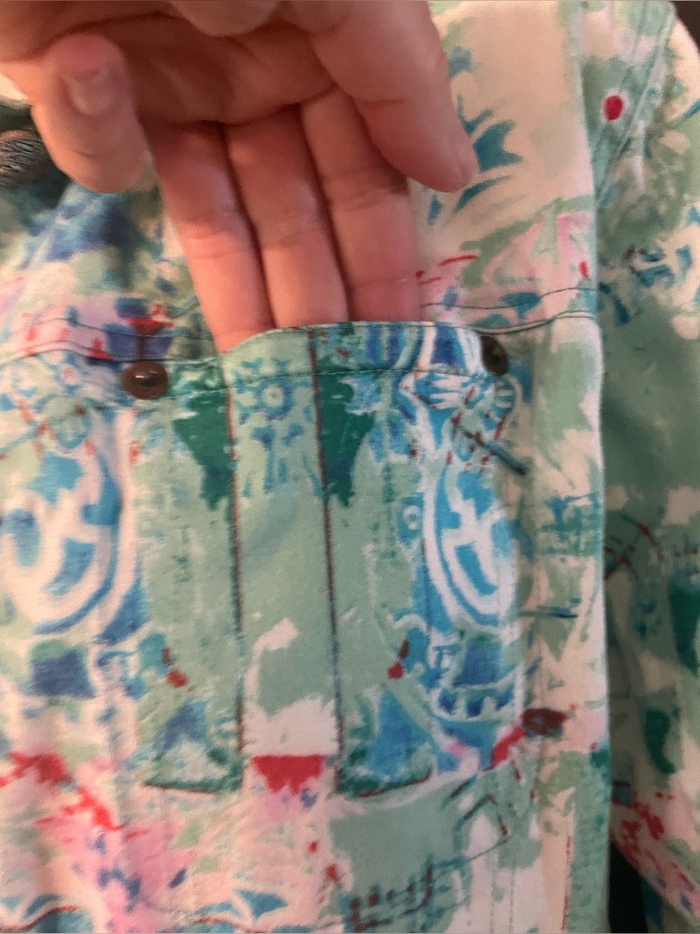 Karen Hart Abstract Print Stretch Cotton Jacket Mint Blue Pink Size Large - Picture 5 of 8